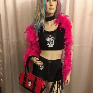 ADORABLE kuromi denim and genuine leathe tassel shorts and crop top set!